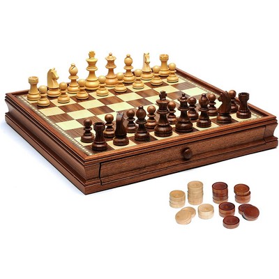 French Staunton Chess & Checkers Set - 15"