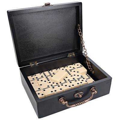 Double 6 Dominoes in Wood Box, Black Stain